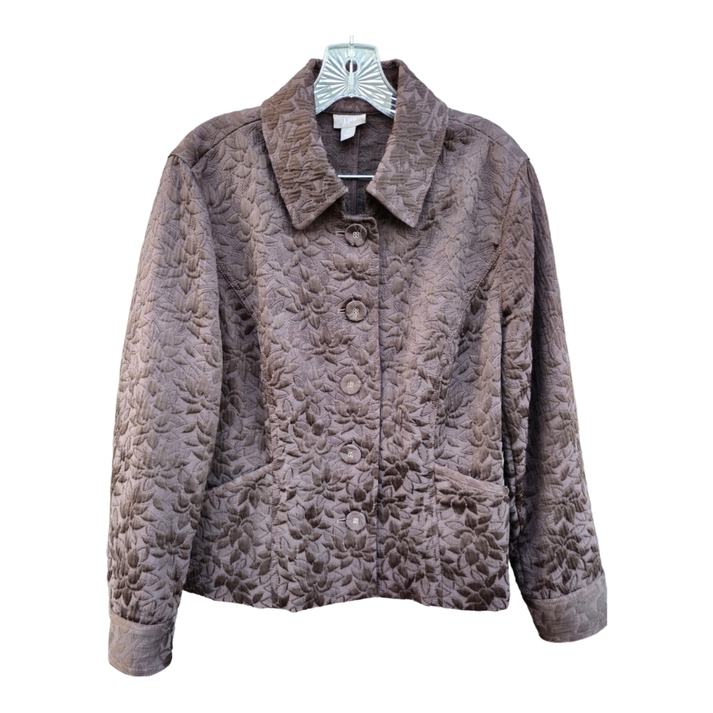 J Jill Floral Quilted Jacket Lightweight Button Up Brown Size LP